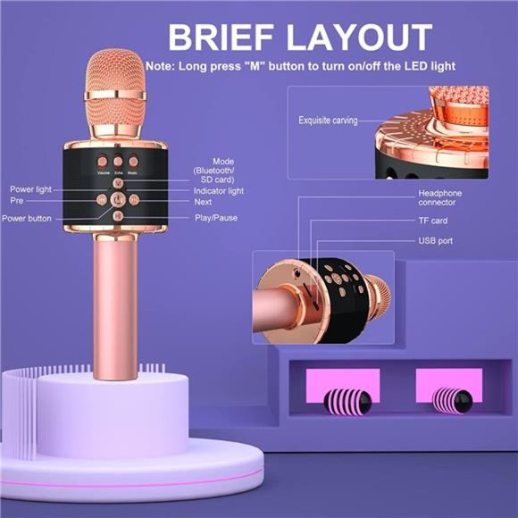 Wireless Bluetooth Karaoke Microphone with Controllable LED Lights,4in1 Portable - Picture 6 of 6